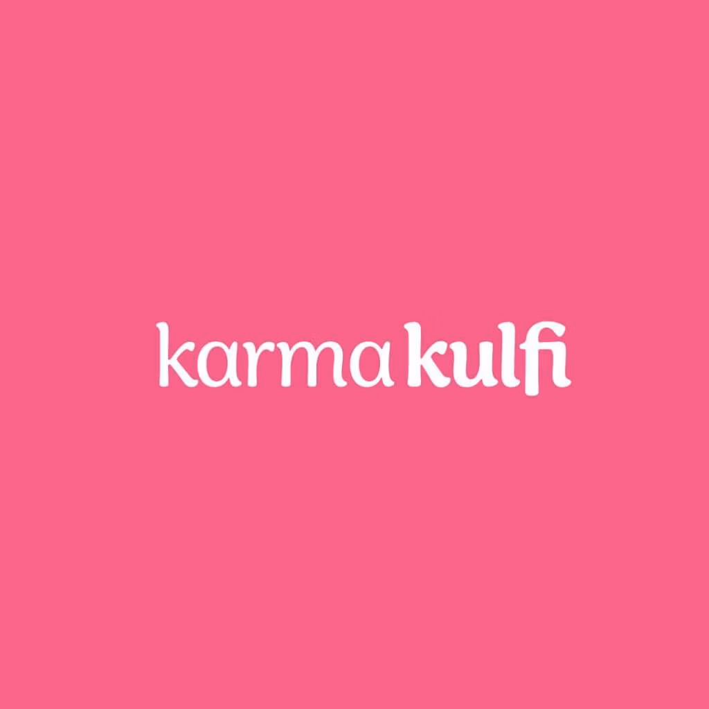 Karma KULFI corporate logo on magenta background white text