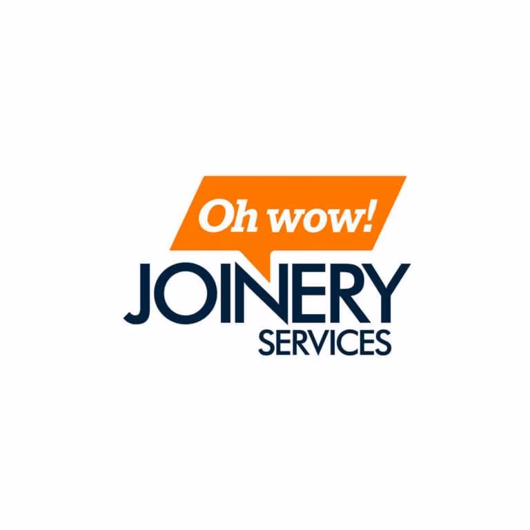 Corporate logo for oh wow joinery services, orange and blue