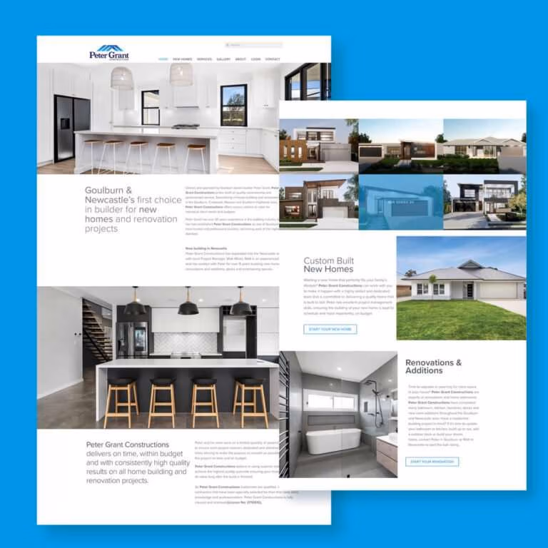 To webpage layout, showing Peter Grant construction website