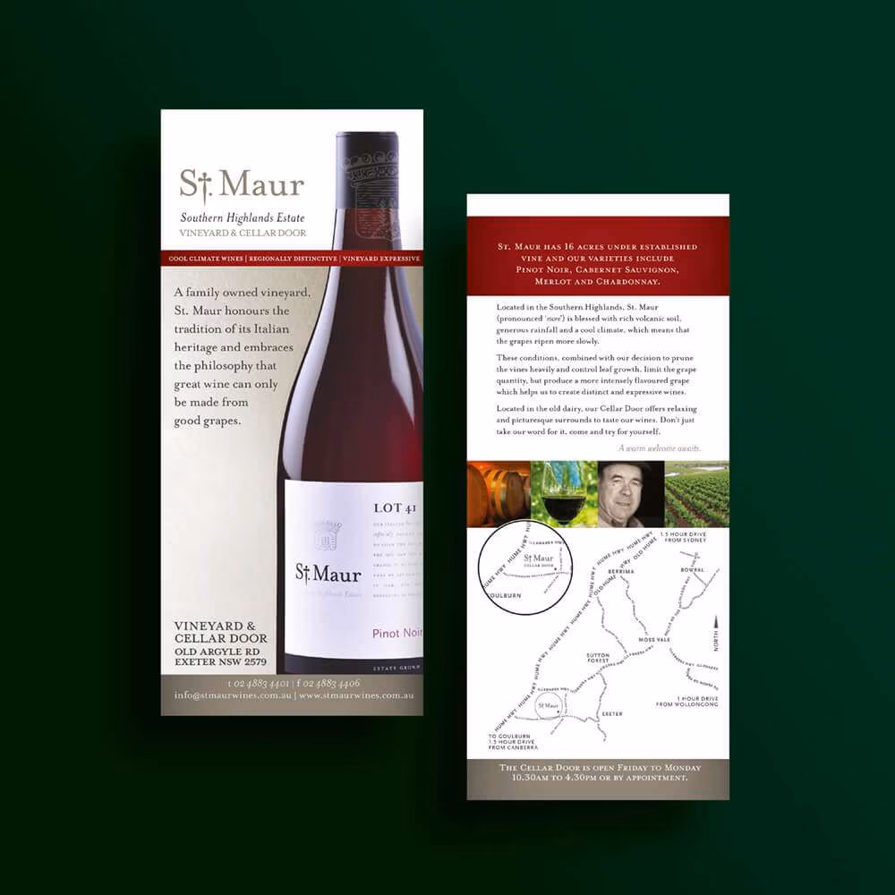 St Maur winery, deal, brochure, design, front and back cover