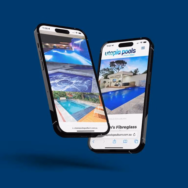 IPhone 15 showing Pools examples for Utopia Pools